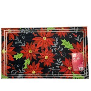 Doormat Christmas Poinsettia Heavy Duty Indoor/Outdoor Red Black 18 x 30 in
